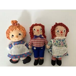 VINTAGE 3 RAGGEDY ANN Dolls, Pair of KNICKERBOCKER 7”